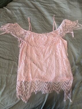 Delicate Light Pink Lace Off-Shoulder Camisole